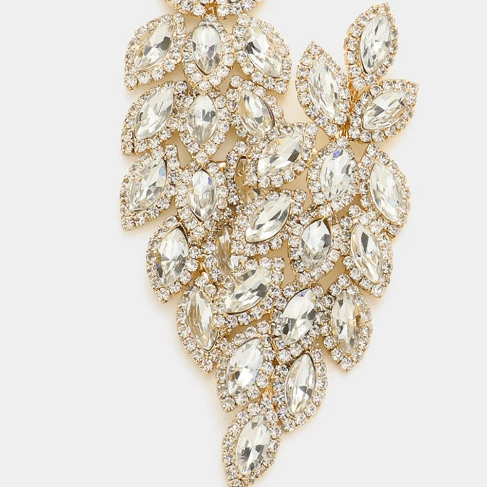 Gold Marquise Crystal Leaf Drop Dangle Earrings 3.25
